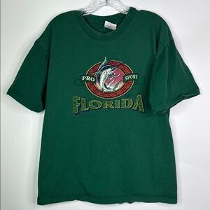 Vintage Hanes Florida Marlin Fishing Green Tshirt Size Large